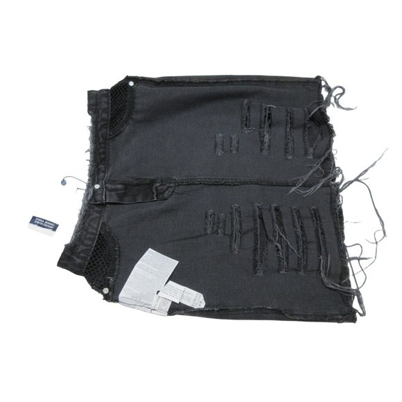Zara basic Z1975 Denim women's black distressed mini‎ skirt with mesh, M - Picture 4 of 10